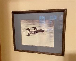 Framed B&W photo of loons