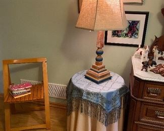 Chair, table, lamp