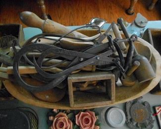 Primitive tools and utensils: ice tongs, mashers, rolling pins, etc