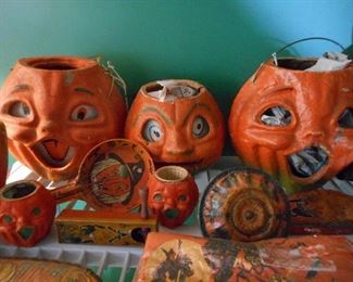 Paper Mache Jack o Lanterns and other Halloween Decorations