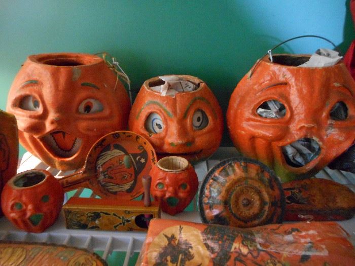Paper Mache Jack o Lanterns and other Halloween Decorations