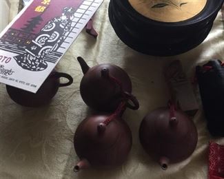 terra cotta mini teapots-Asian collectibles, fans -laquerware more