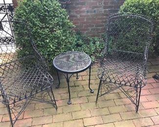 metal side chairs with side table - no cushions available, matching loveseat also available