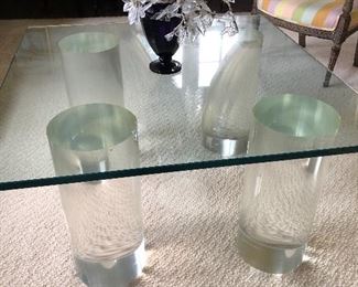 Another view of the acrylic table and beaded glass floral arrangement