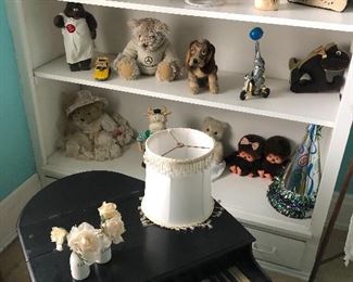 animal pillows, children's piano and toys