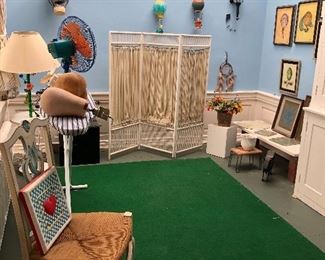 Room screen, side chair, and BALLOON decor and prints