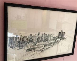 framed ink drawing