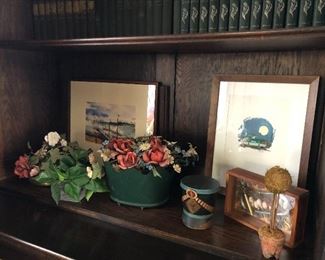 framed prints and metal painted floral arragements