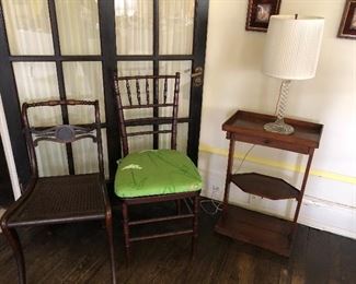 side chairs and 2-tier table with glass lamp