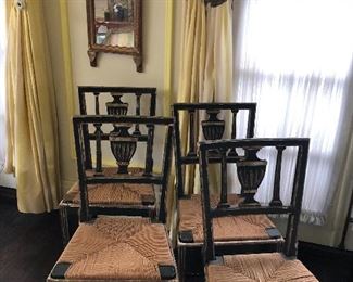 Italian wood chairs with rush seats - set of 4