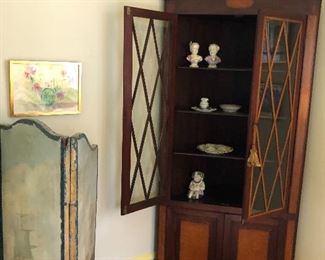 Corner hutch with glass and wood cabient, French painted room divider