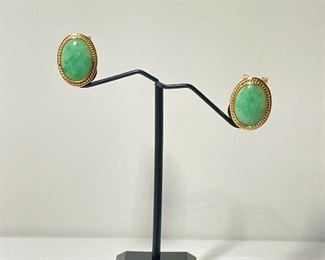 14k gold jadeite earrings. Around five eights a inch in length. Great quality jadeite, with great color. price 500 dollars. 
