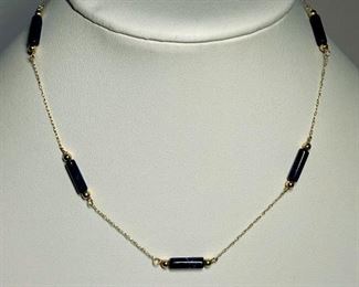 14k and lapis like stone necklace - 16 inches in length - price 100 