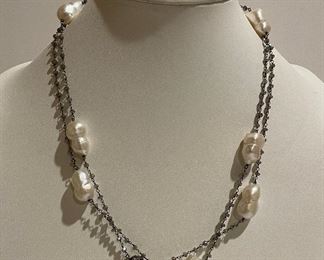 Bourque pearl moonstone and diamond necklace - 43 1/2 inches in length - price 300 dollars 