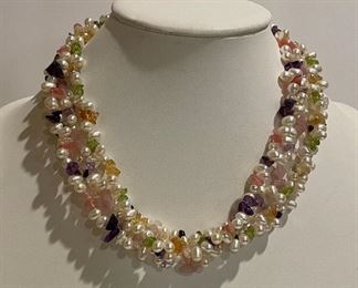 Pearl and gemstone necklace - 19 inches in length - price 100 dollars  
