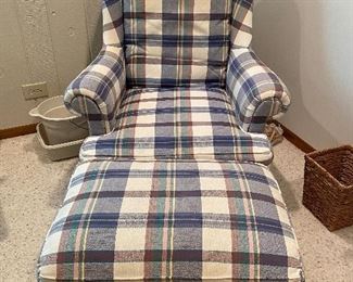 Plaid Thomasville Wingback Chair and Ottoman 