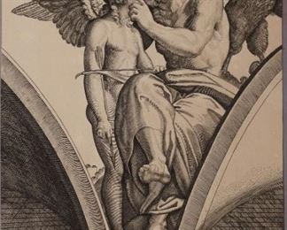 Marcantonio Raimondi Etching "Jupiter Embracing Cupid"