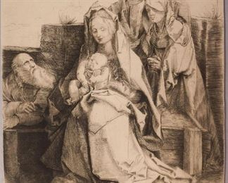 Albrecht Durer Etching "The Holy Family w Saints" 1512