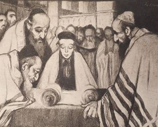 19c Etching Jewish Bar Mitzvah Coming of Age Ceremony