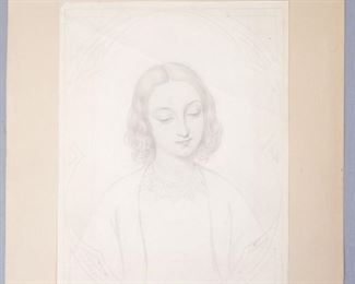 Angelic Pencil Drawing of Young Man Dated 1837