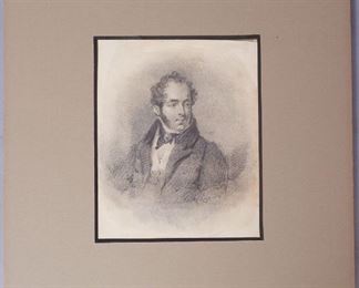 Signed 1828 Graphite Drawing Portrait of Happy Gent