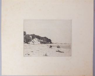 Signed Etching Print 1913 Wittenbergen Beach Scene