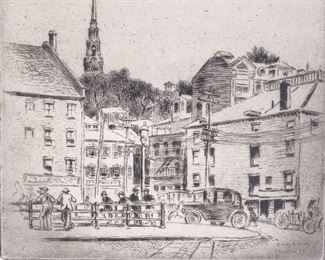 Signed Henry J Peck Crawford Street Providence Etching
