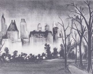 1934 Signed Adolf Dehn Central Park at Night Lithograph