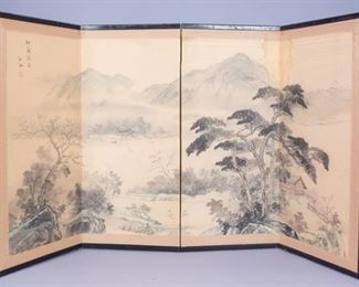 Asian Folding Screen Mountain Lake Landscape Painting