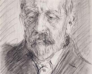 1917 Joseph Margulies Signed Portrait Drawing Gentleman