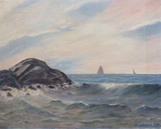 Signed R Haddleton Original Oil Painting Seascape RI