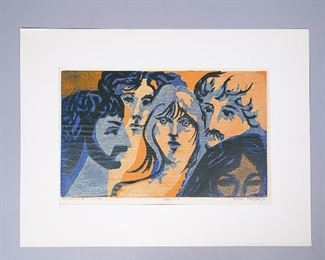 William Ross Abrams Students 1 Woodcut Print 11/50