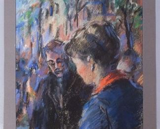 Adolf Benca Signed Pastel Crayon Drawing Of A Couple