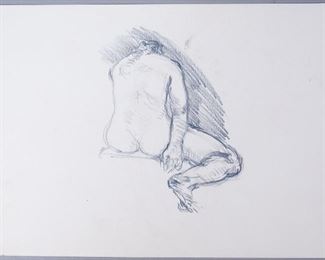 Adolf Benca Signed Figure Drawing Two Sided Nudes 1983 
