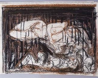 Adolf Benca Crayon Drawing Reclining Nude 1983?