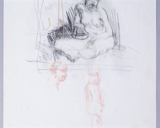 Adolf Benca Signed Drawing Sitting Nude 1984
