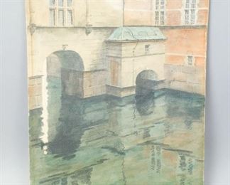Graphite Watercolor E Hjuler Architectural Painting