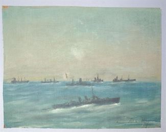 Francis West Oil Painting On Canvas Of Warship Convoy