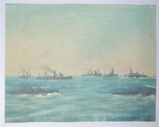 Francis West Oil Painting Warship Convoy At Sea