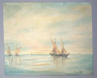 Francis West Venetian Sunset Ship Seascape Painting