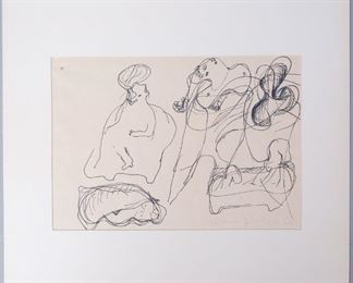 Lothar Fischer Signed Nudes Ink Drawing 1966