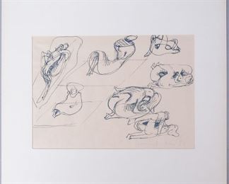 Lothar Fischer Signed MCM Ink Drawing of Nudes