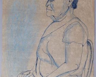 Bessie Boris Signed Figure Drawing Person In Chair 1958