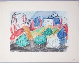 Andreas Bindl Signed Abstract Watercolor & Crayon 1964