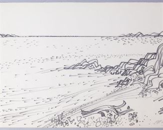 Jiri Hejna Signed Ink Drawing Beach Scene St Tropez