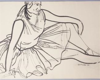 Gertruda Gruberova Signed Drawing Reclining Dancer