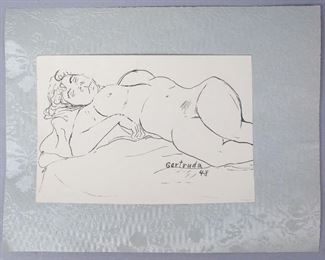 Gertruda Gruberova Nude Pen & Ink Dated 1948