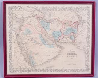 Framed c1857 Colton's Persia Arabia HC Map