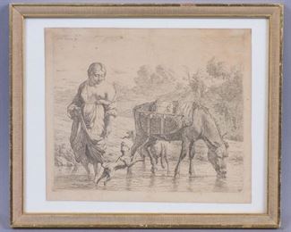 Karel Du Jardin Woman & Donkey In Shallow Water