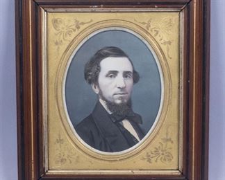 Victorian Walnut Framed Gilded Painted Photo of Gent